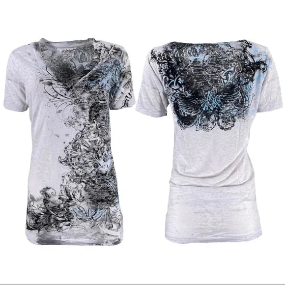 Archaic by Affliction Women's T-shirt Perception Biker Tattoo - Picture 1 of 5